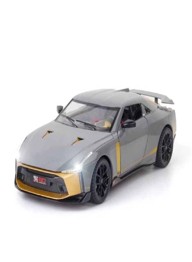 LONGMIRE Metal Pull Back Diecast Car Pull Back Car Model with Sound Light Boys Gifts Toys for Kids Pack of 1, Multicolor (Nissan GTR 50) - Image 1